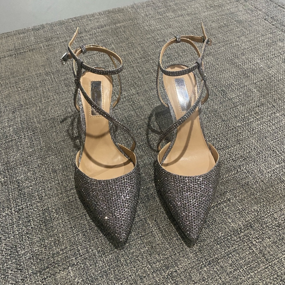 Silver Diamond Pointed Toe Strappy Heels
